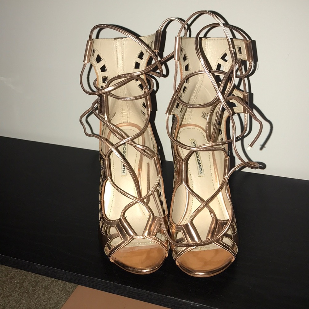Vince Camuto Metallic Rose Lace-Up Cage Heels